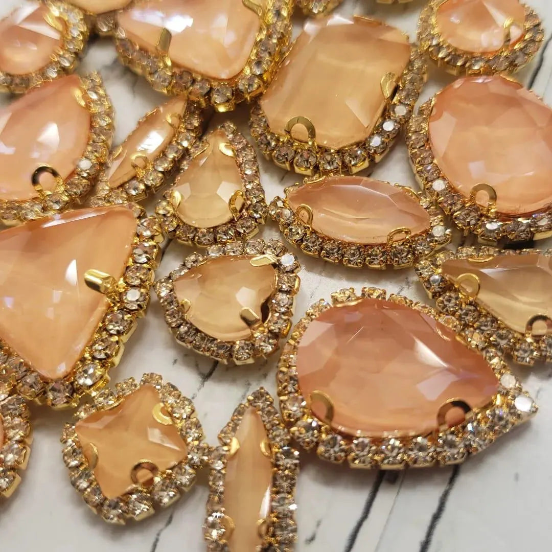 Jelly Champagne Mixed Pack Rhinestones with Cupchain Trim- 20 pieces- Sew on Flatback Glass Rhinestones