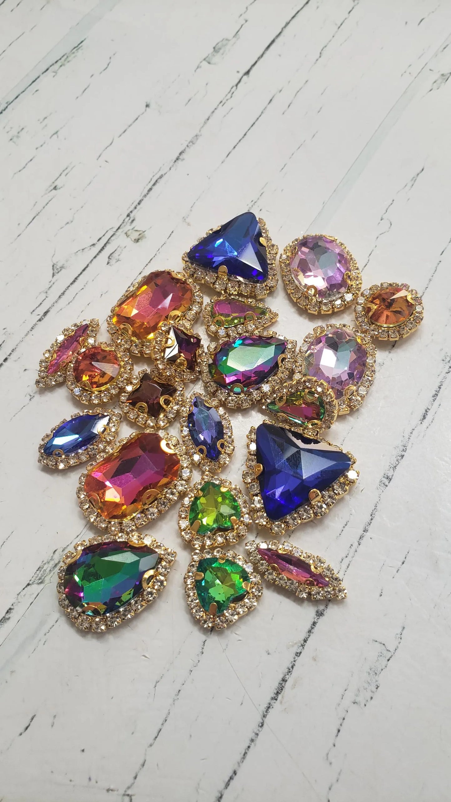 Rainbow AB Pack of Rhinestones with Cupchain Trim- 20 pieces