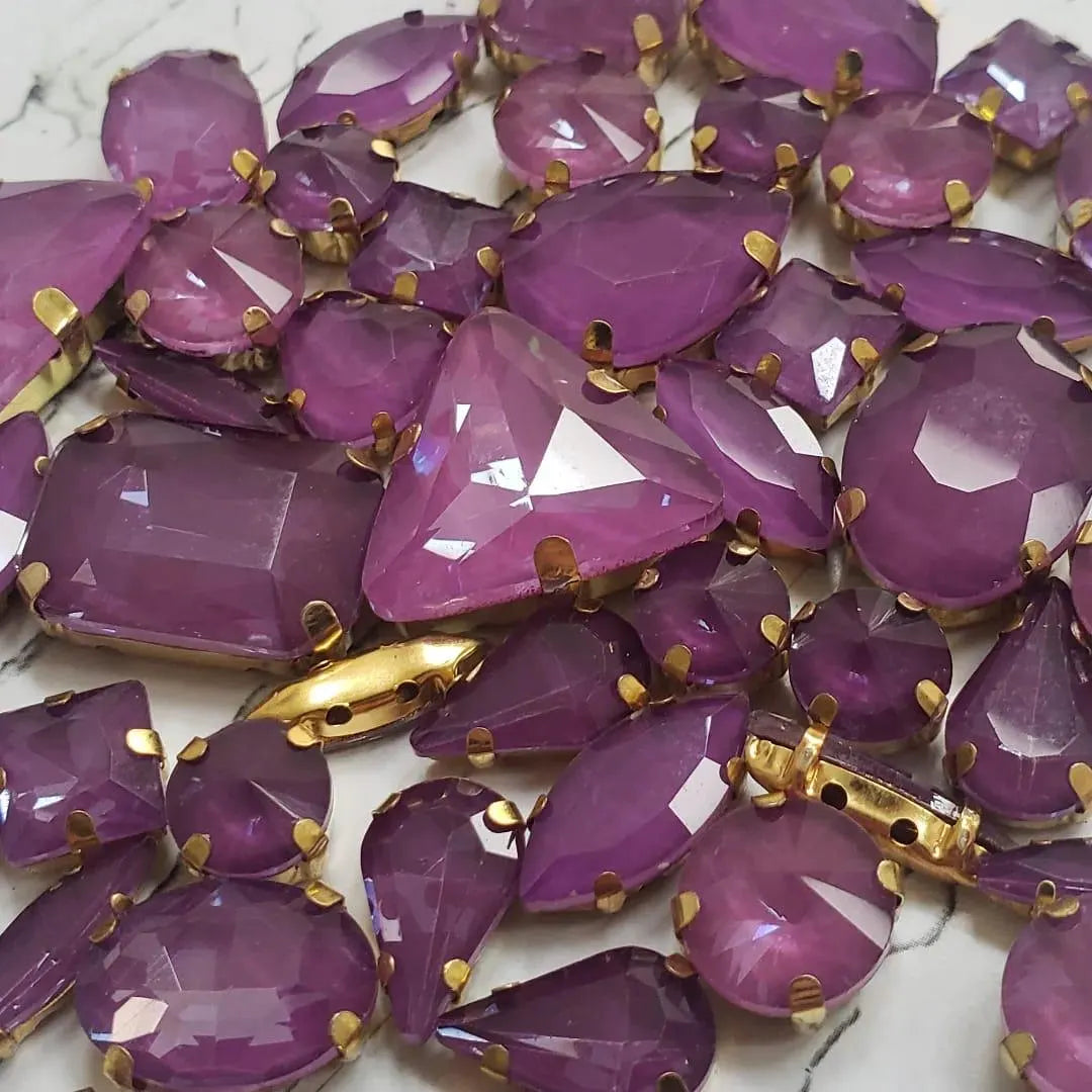 Jelly Dark Purple Mixed Pack Rhinestones- 50 pieces- gold claw