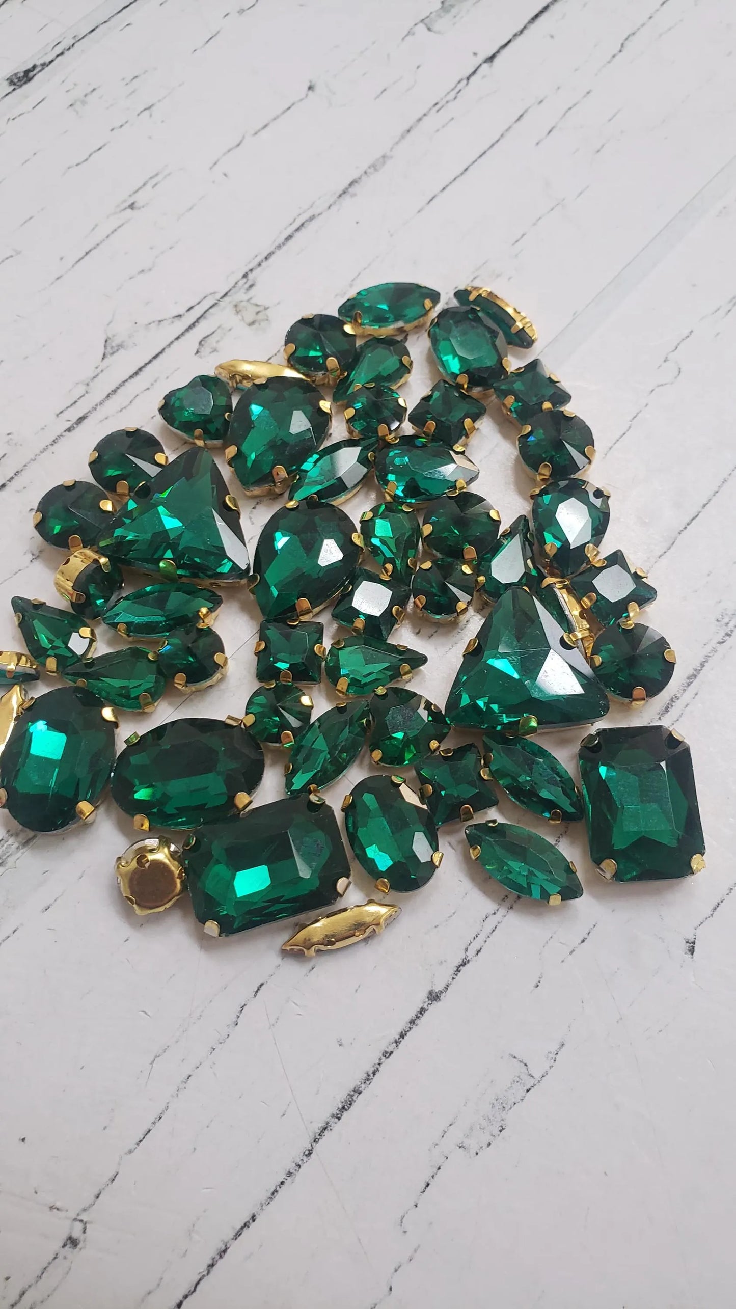 Peacock Green Mixed Pack Rhinestones- 50 pieces