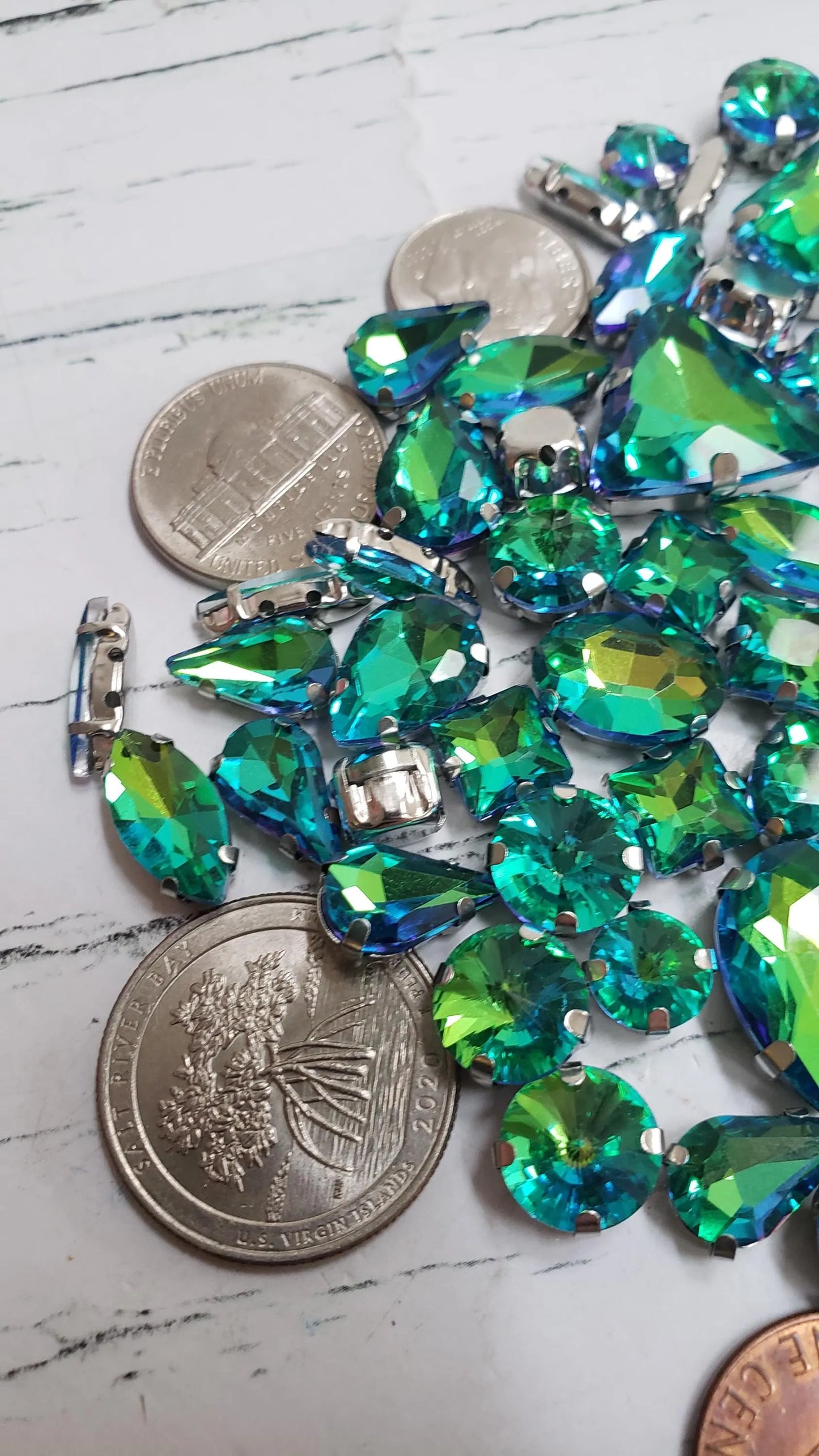 Fruit Green Rainbow Mixed Pack Rhinestones- 50 pieces- silver
