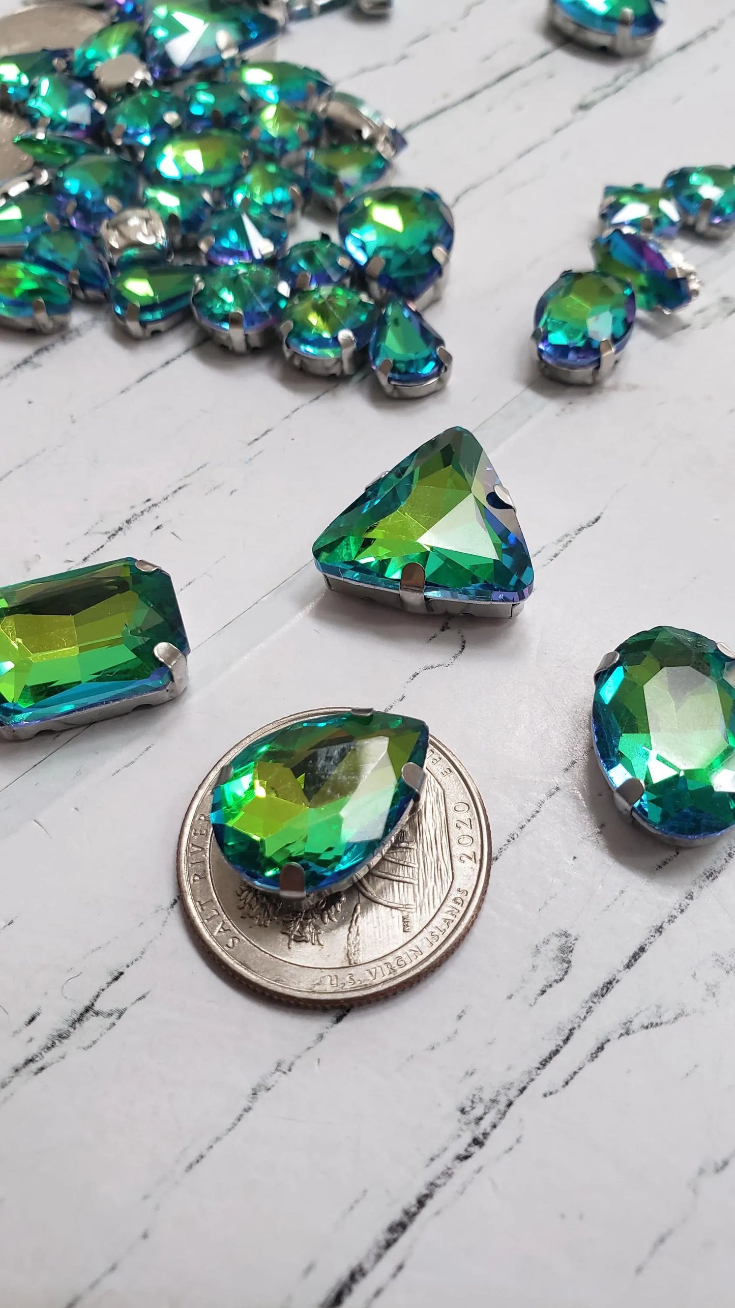 Fruit Green Rainbow Mixed Pack Rhinestones- 50 pieces- silver