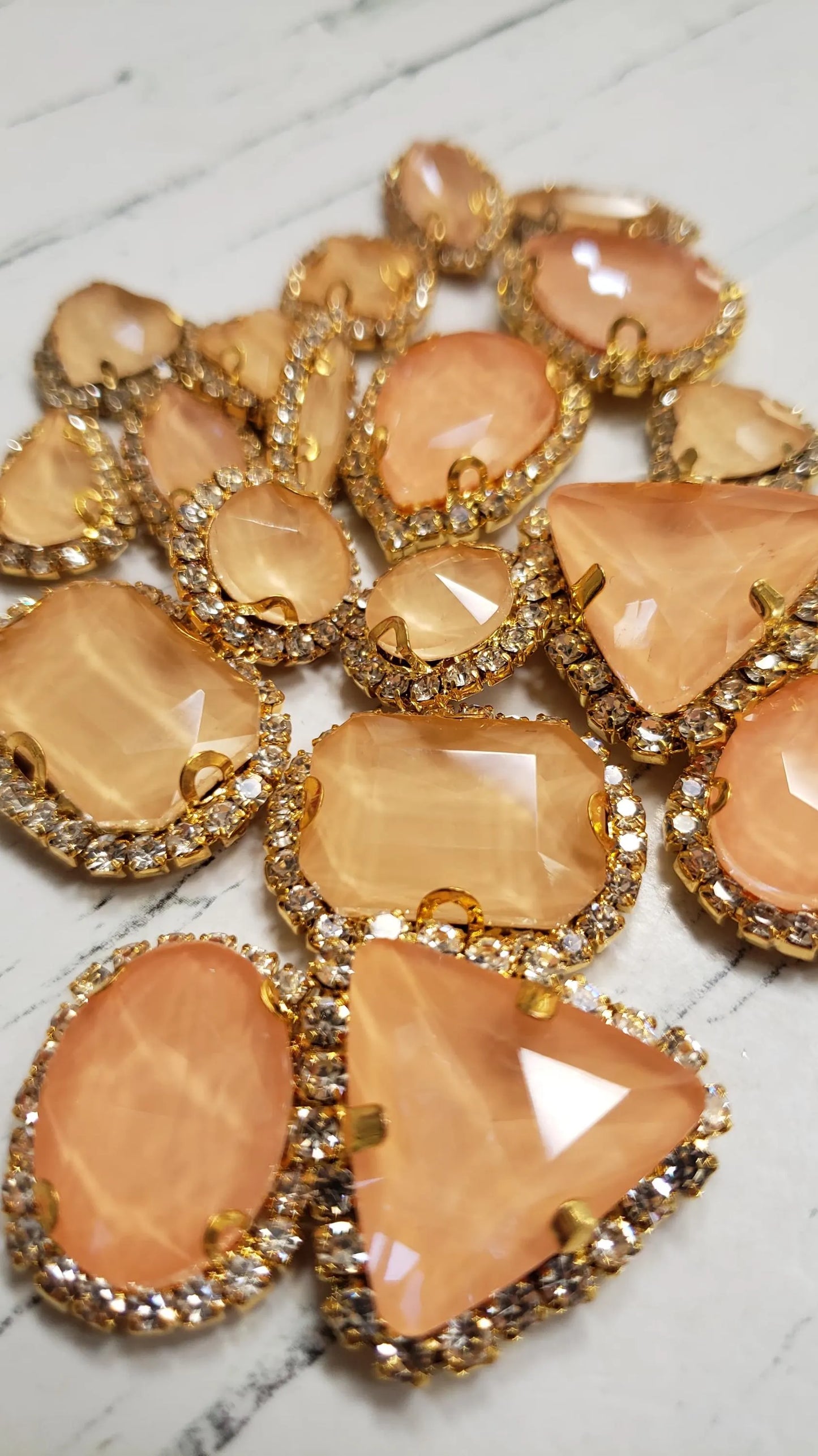 Jelly Champagne Mixed Pack Rhinestones with Cupchain Trim- 20 pieces- Sew on Flatback Glass Rhinestones