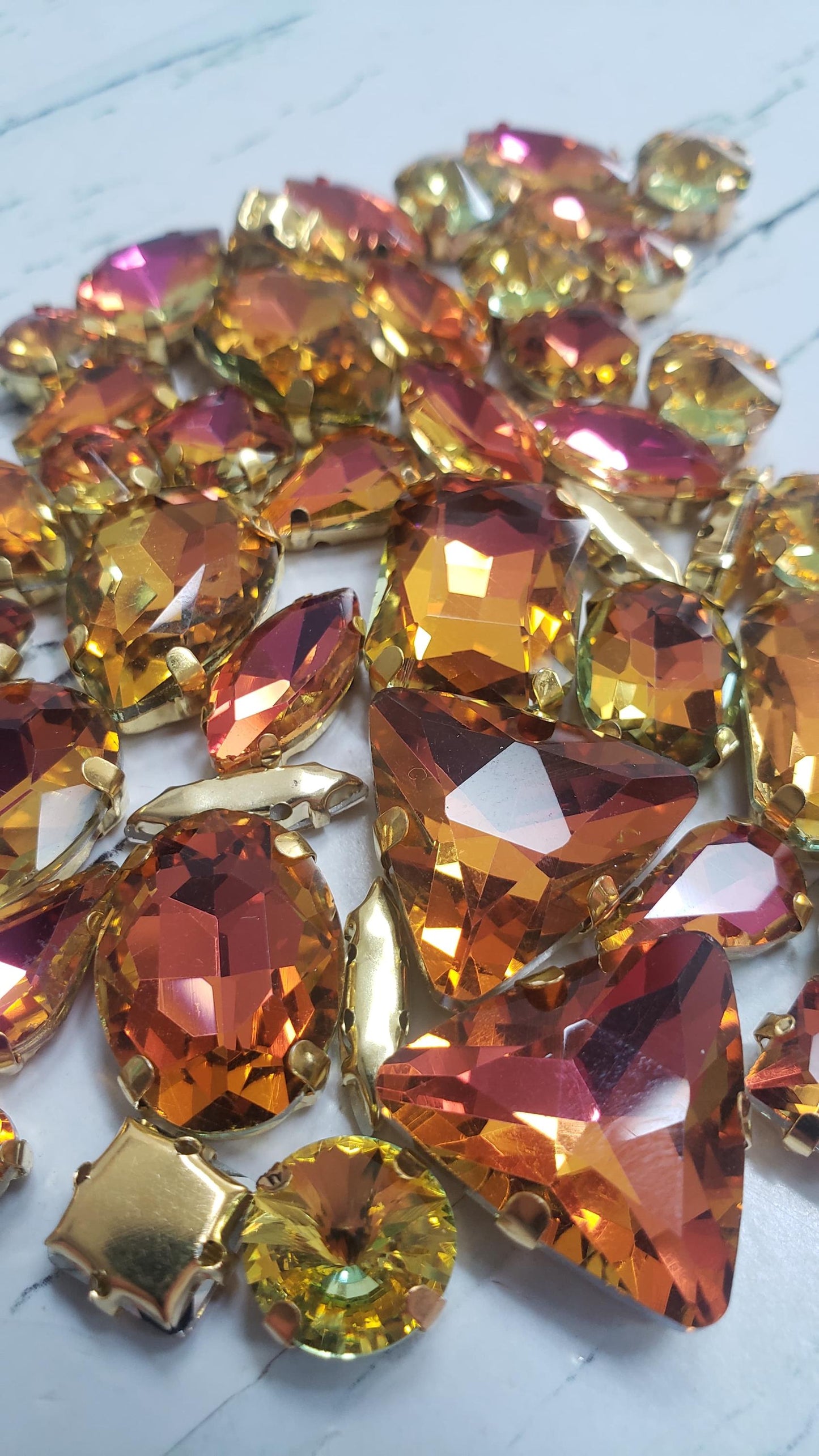 Yellow Rainbow Mixed Pack Rhinestones- 50 pieces- Gold claw