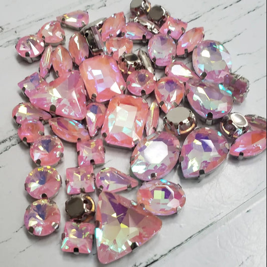Pink AB Mixed Pack Rhinestones- silver claw