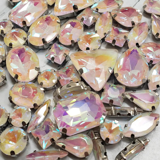White AB Mixed Pack Rhinestones- Silver Claw