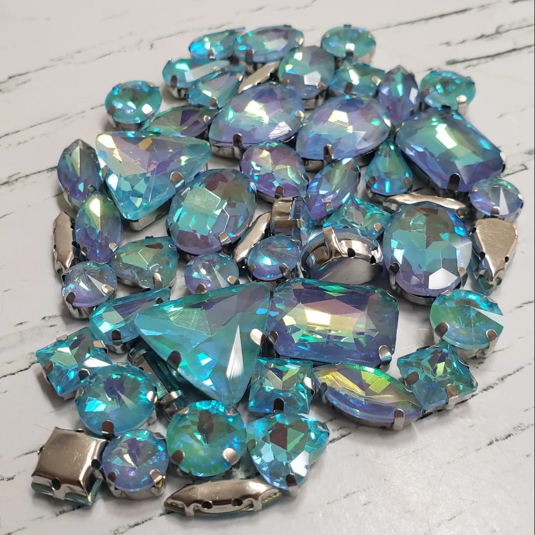 Baby Blue Mixed Pack Rhinestones- SILVER CLAW