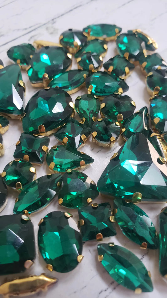 Peacock Green Mixed Pack Rhinestones- 50 pieces