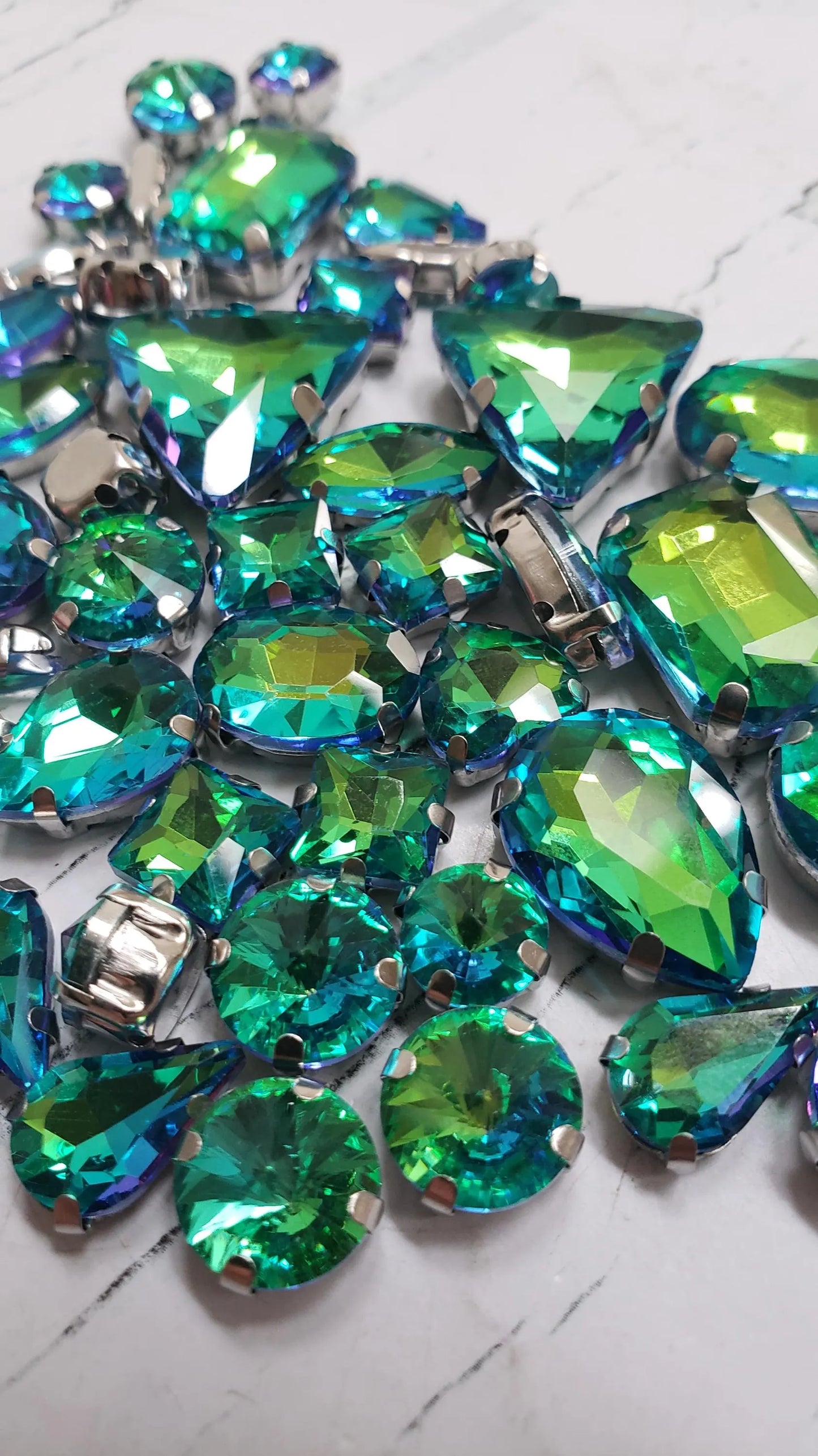 Fruit Green Rainbow Mixed Pack Rhinestones- 50 pieces- silver
