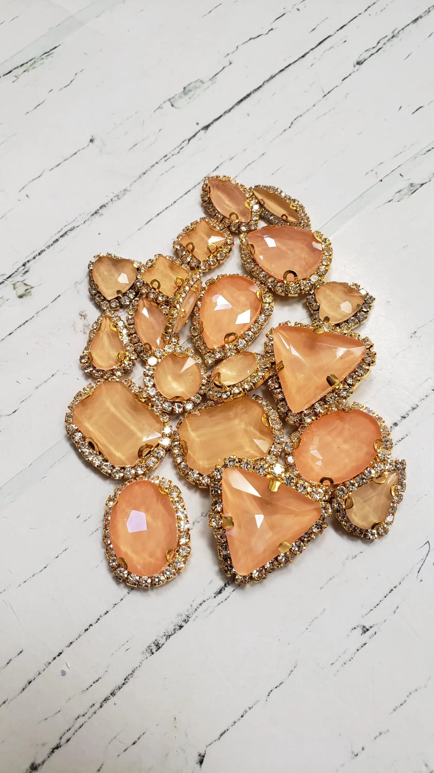 Jelly Champagne   Mixed Pack Rhinestones with Cupchain Trim- 20 pieces- Sew on Flatback Glass Rhinestones
