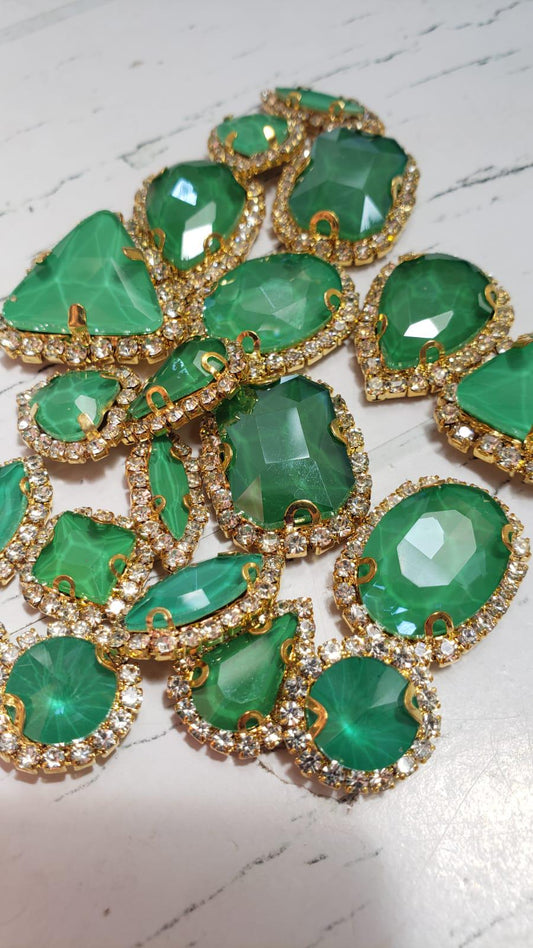 Jelly Emerald Mixed Pack Rhinestones with Cupchain Trim- 20 pieces