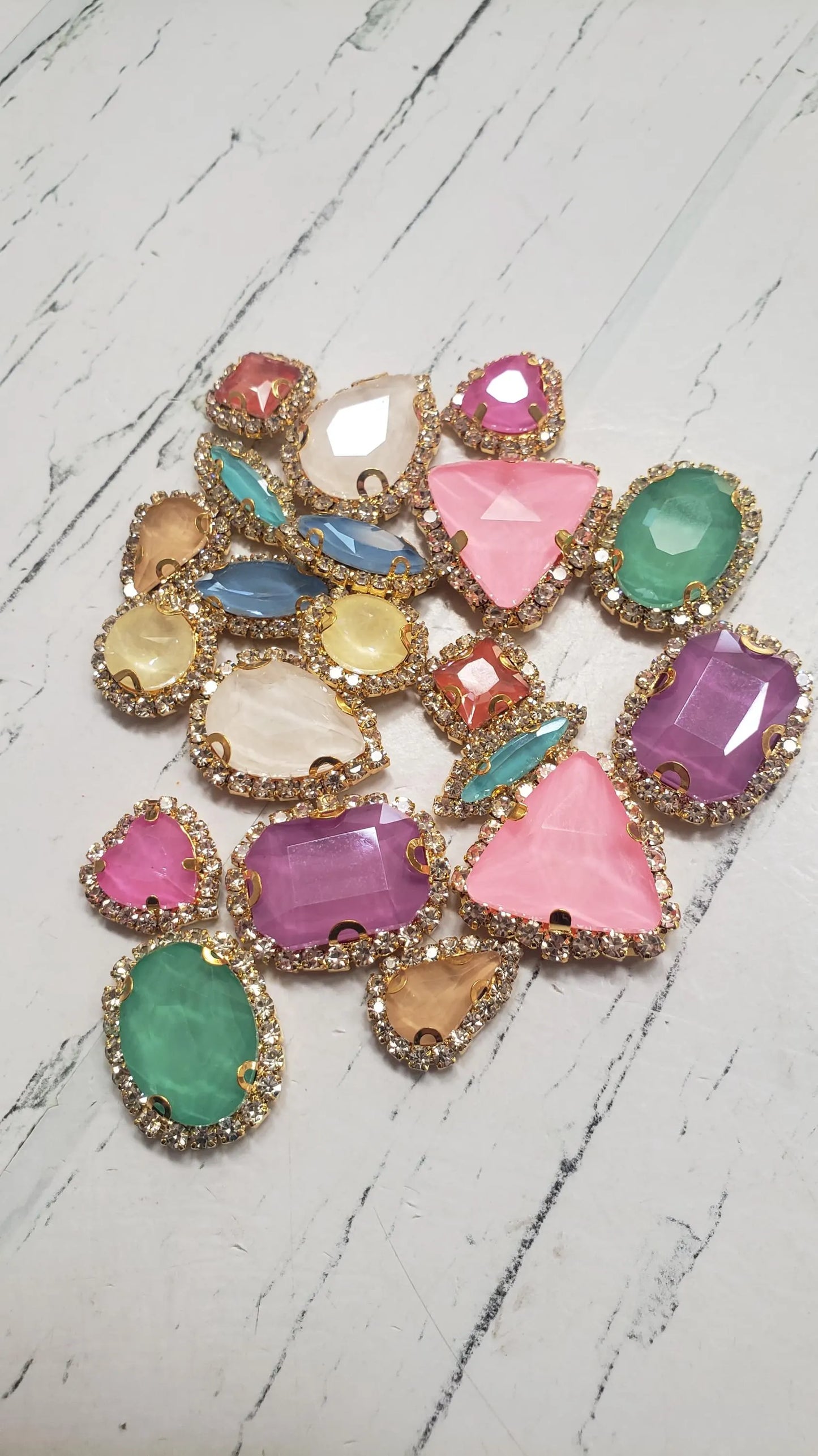 Jelly Mixed Pack Rhinestones with Cupchain Trim- 20 pieces- Sew on Flatback Glass Rhinestones