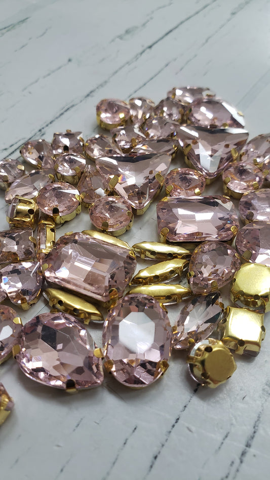 Pink Mixed Rhinestones - Gold base