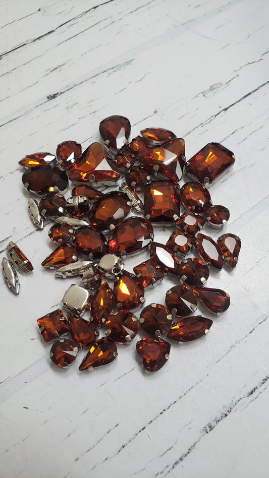 Tea Mixed Pack Rhinestones- 50 pieces- silver claw